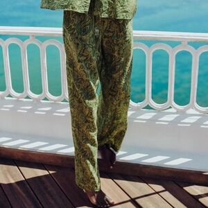 Zara Metallic Thread Printed Pants - US S - Green